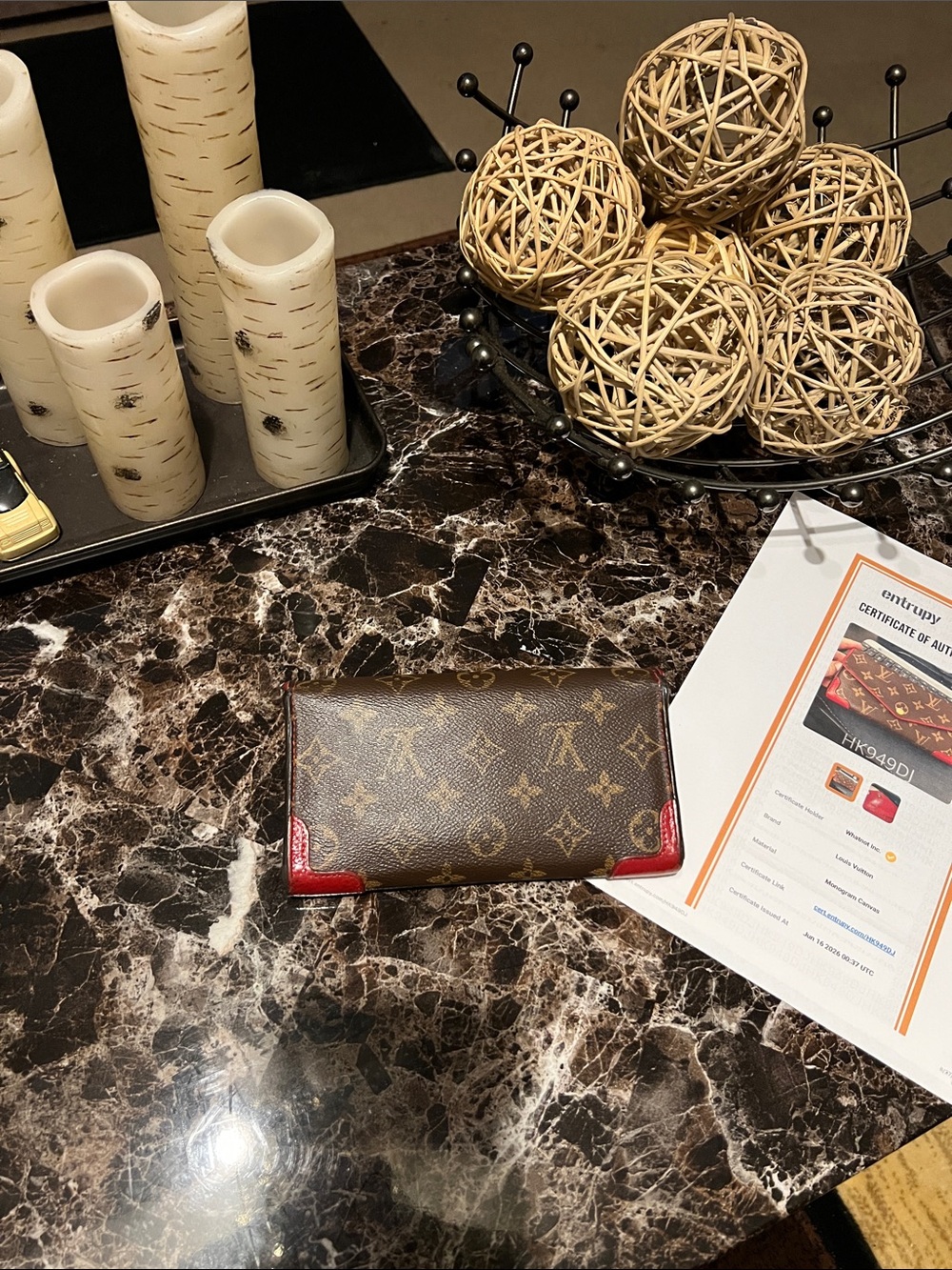 🔥🔥🔥Louis Vuitton Brown Monogram Envelope Wallet with Red Trim with 2 COA! - Picture 2 of 15